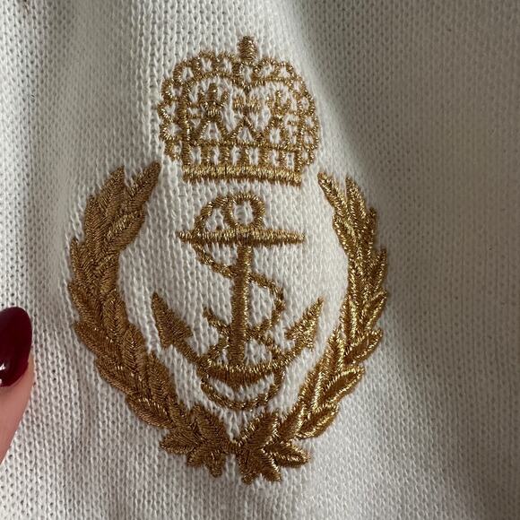 80s Vintage | Bay Point Threads | Nautical Gold and White Crested Cardigan Large - Picture 3 of 5